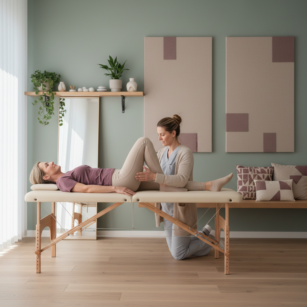 En fysioterapeut instruerer en pasient i en bekkenstabiliserende øvelse.