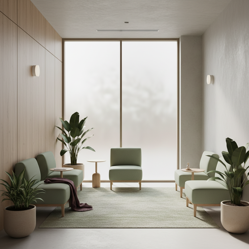 En inspirerende og rolig avslutningsscene med en fotball liggende på en gressbane i skumringen, symboliserende ettertanke og forberedelse til neste kamp. Minimalistisk design med fokus på fargespill i grønt, blått og gult.