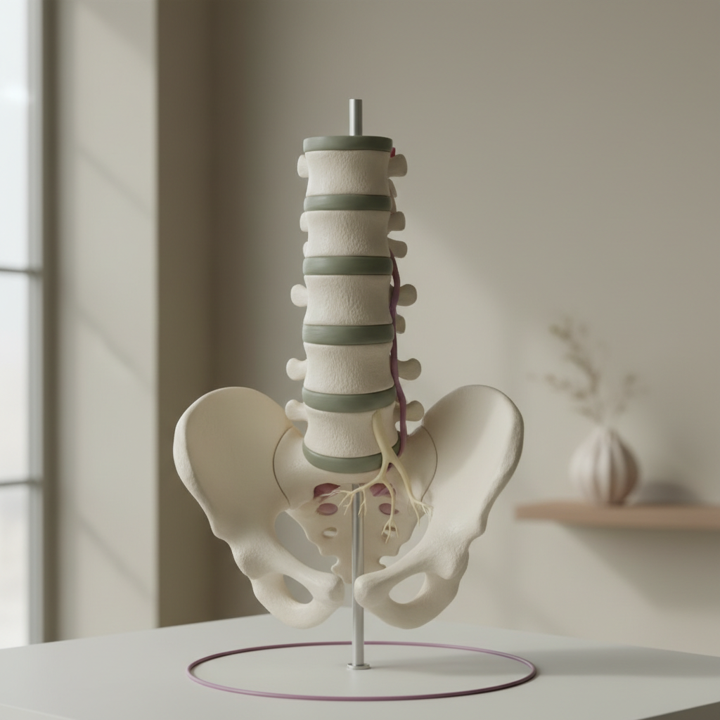 En ryggvirvel med tydelig prolaps mellom virvler som trykker på nerven