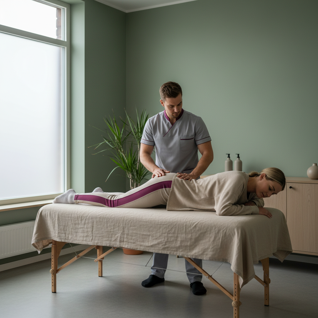 Naprapatbehandling av prolaps, pasient og naprapat. 8k ultrarealistisk